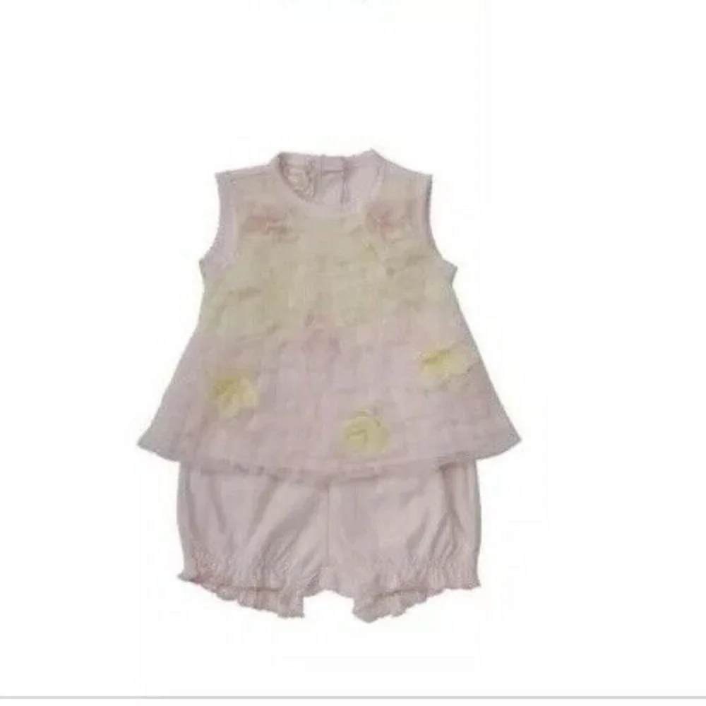 Biscotti Top Bloomers Set Outfit Ruffles Pink 12 M Cotton.. Twins? 2 Available